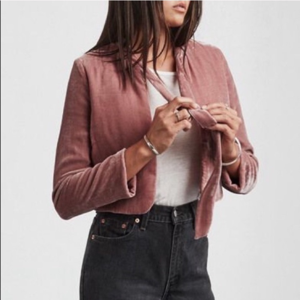Reformation Dusty Rose Velvet Cropped Jacket